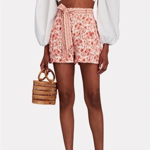 Intermix - Maya high waist coral linen shorts - Picture 3 of 8